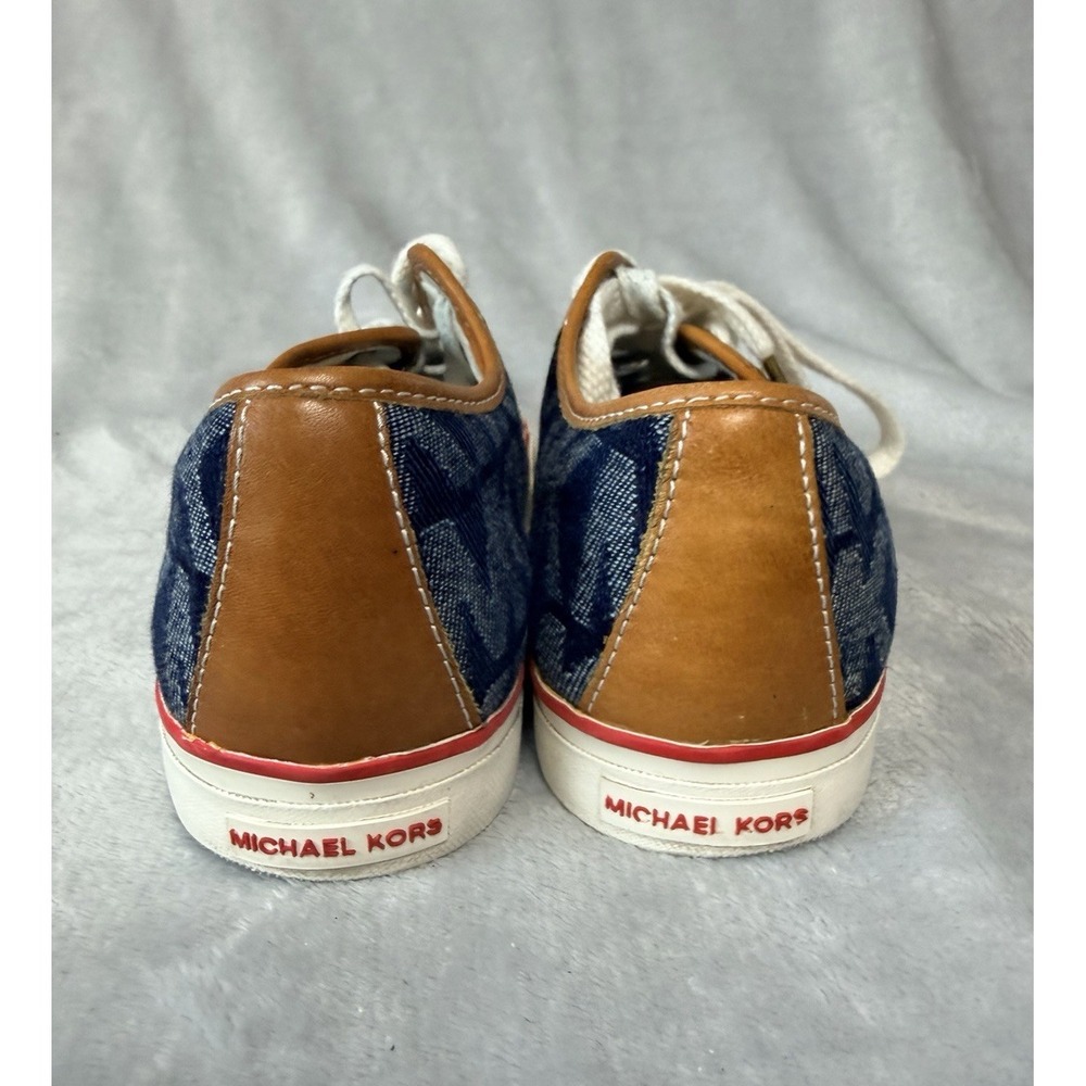 Michael Kors Signature SZ 8 Lace-Up Sneakers Denim Blue White Logo - Picture 4 of 7